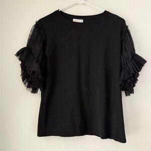 Apricot Blouse Ruffle Sleeve Classic Top Black Size Medium Chic Cotton Blend